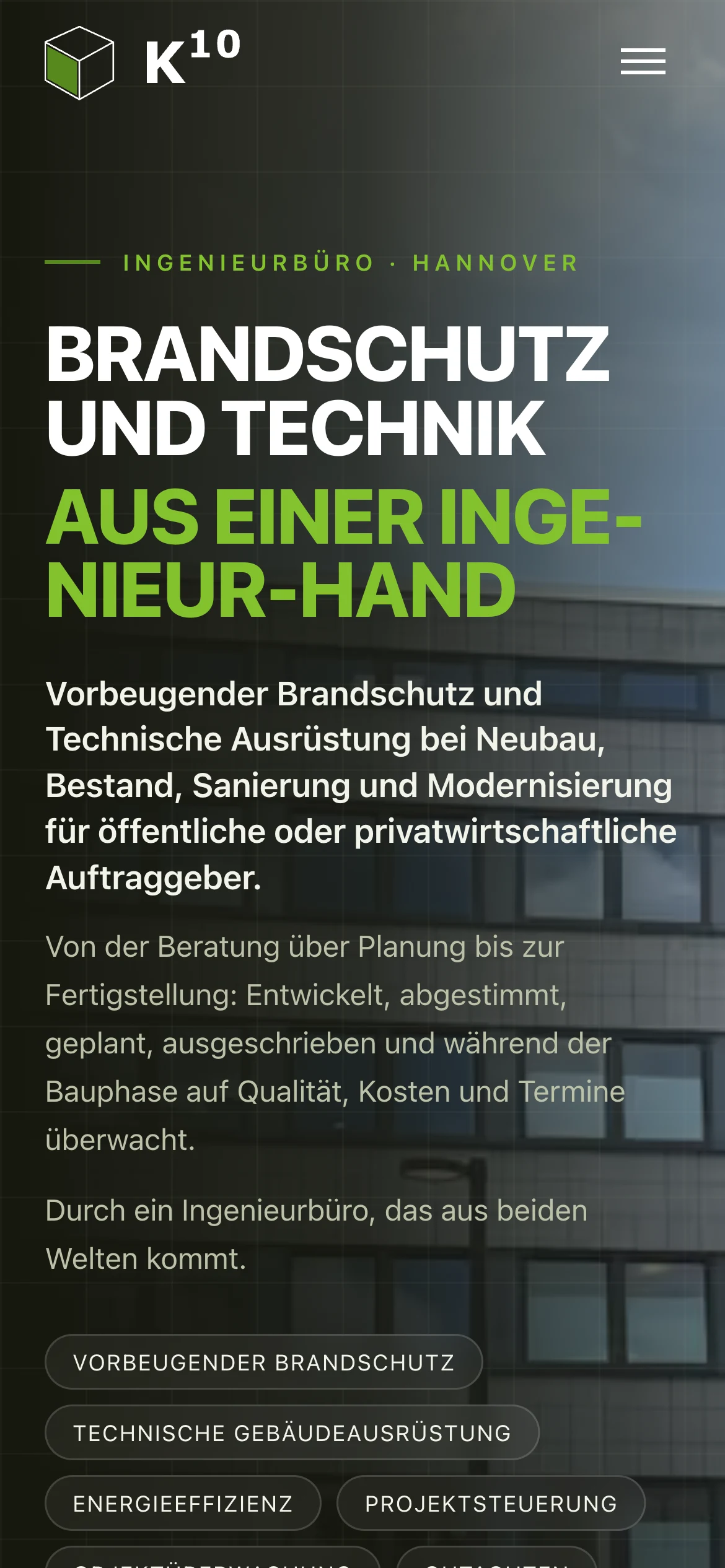 K10-Startseite auf dem Smartphone